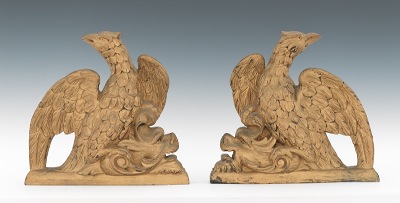 A Pair of Carved Wood Eagle and Dolphin