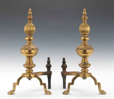 A Pair of Antique Bronze Andirons Tall