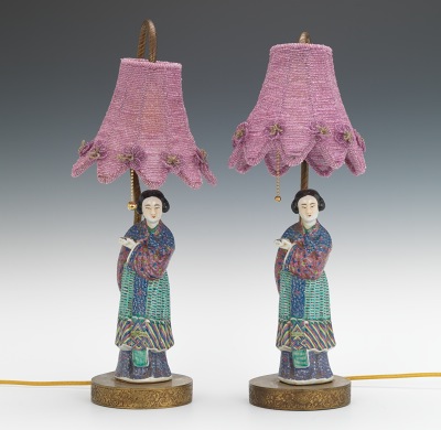 A Pair of Table Lamps with Glazed