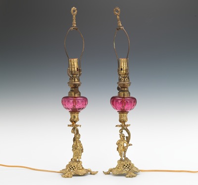 A Pair of Antique Gilt Metal and Ruby