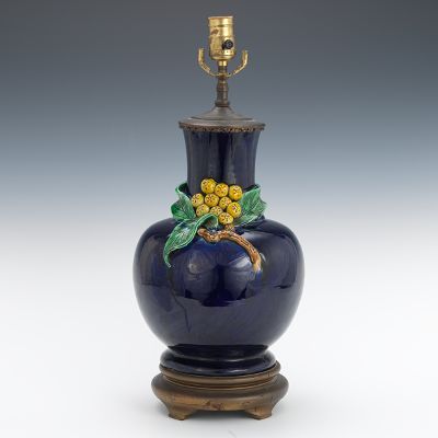 A Majolica Lamp Base Bulbous vase
