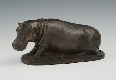 A Bronze Hippopotamus Signed "Challenger"