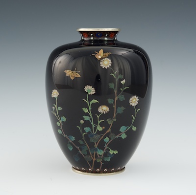 An Ovoid Cloisonne Vase with Butterflies