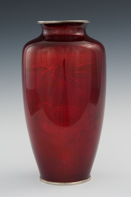 A Red Ginbari Vase With Bamboo 133f3f