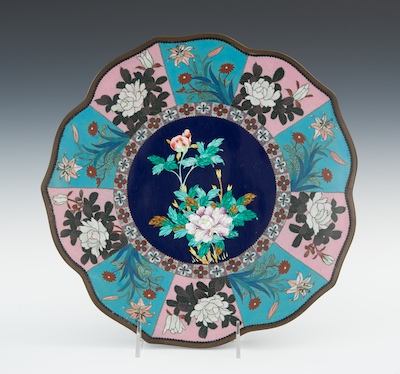 A Cloisonne & Ginbari Lobed Plate Polychrome