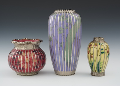 Three Pottery Vases with Silver