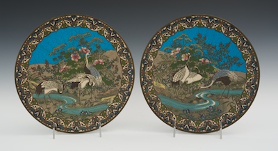 A Pair of Cloisonne Scenic Plates with