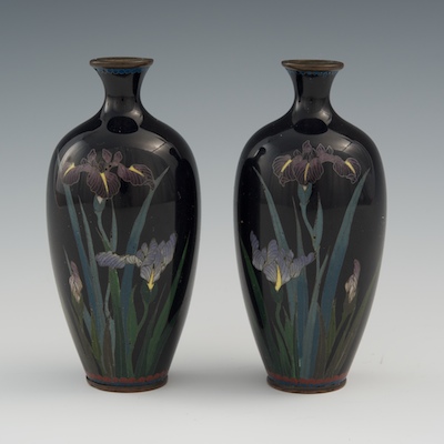 A Pair of Miniature Cloisonne Iris