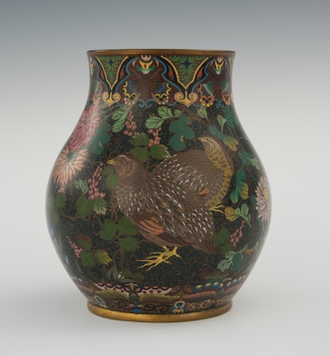 A Goldstone & Cloisonne Partridge Vase