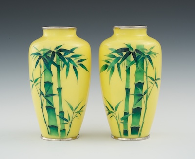 A Pair of Signed Nekka Bamboo Cloisonne