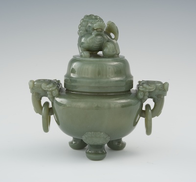 A Carved Jade Koro with Large Foo 133fb0