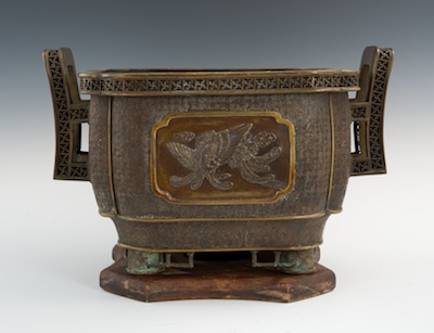A Chinese Metal Jardiniere on Wood 133fa8