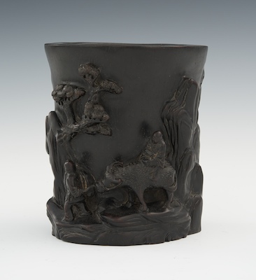 A Carved Zitan Brush Pot Chinese