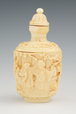 A Large Carved Ivory Snuff Bottle Tapered