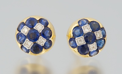 A Pair of 18k Gold Sapphire and