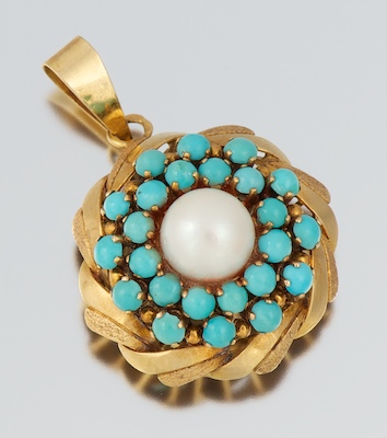 A Ladies Pearl and Turquoise Pendant 134111