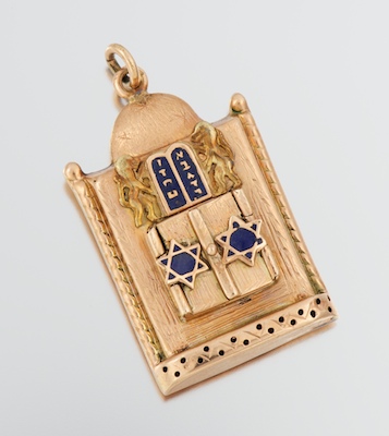 A Gold and Enamel Judaic Pendant