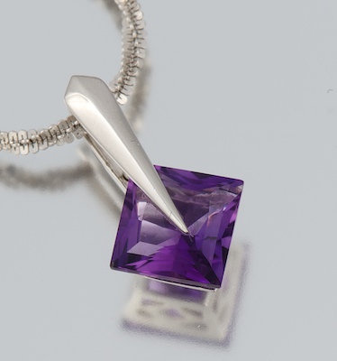 A Ladies Amethyst Pendant on Gold Chain