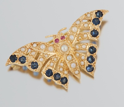 A Ladies Sapphire and Pearl Butterfly 134167