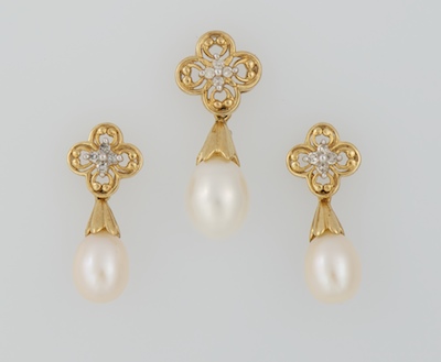 A Pair of Pearl and Diamond Earrings 13416f