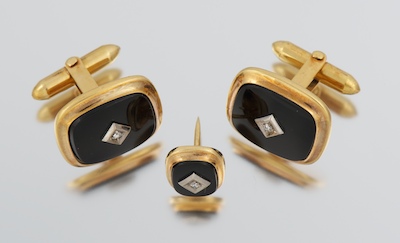 A Pair of Black Onyx and Diamond 13418b