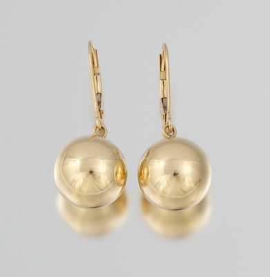 A Pair of Gold Ball Earrings 14k