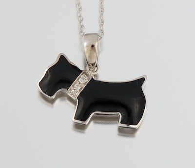 A Black Enamel and Diamond Scottie