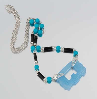 A Blue Jade Onyx and Turquoise Necklace