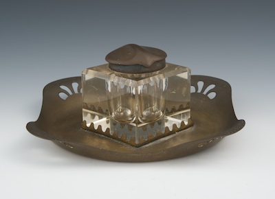 An Arts & Crafts Metal and Glass Inkwell