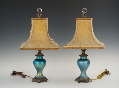 A Pair of Steuben Blue Aurene Boudoir 1342a2