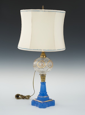 A Sandwich Glass Oil Lamp Wired