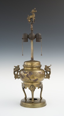 A Chinese Mixed Metals Table Lamp