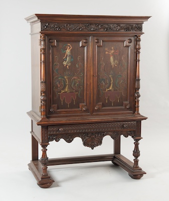 A Large Carved Wood Cabinet on Stand