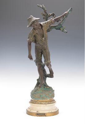 Pecheur after Rousseau Spelter sculpture