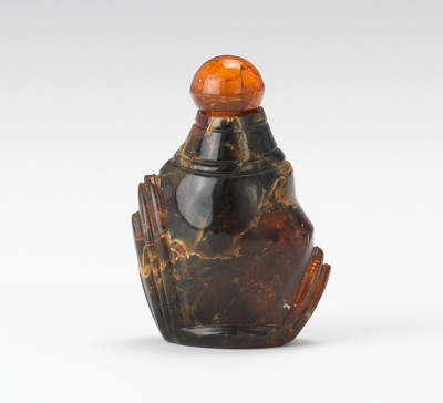 Carved Amber Snuff Bottle in Organic