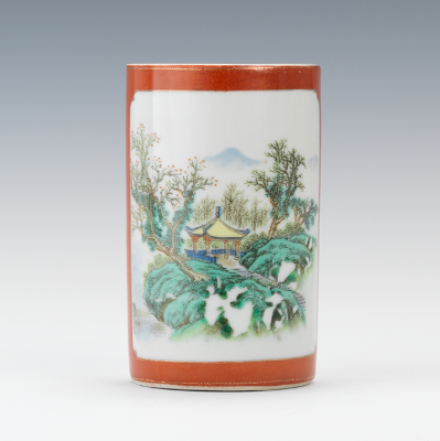 A Kutani Brush Pot Porcelain cylinder 13443f