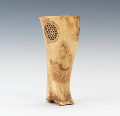 A Carved Animal Bone Brush Holder Natural