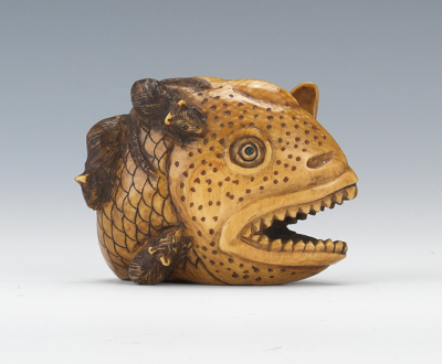 A Carved Ivory Fish and Rat Netsuke 134462