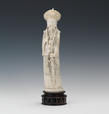 A Carved Ivory Emperor with Sword