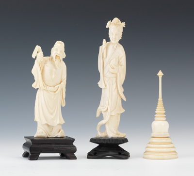 Three Carved Ivories; Two Figures