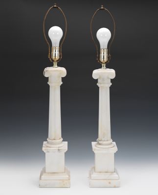 A Pair of White Marble Lamp Bases