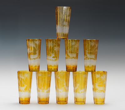 10 Bohemian Stag Glasses 19th Century 1344c6