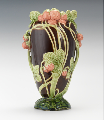 A Majolica Strawberry Vase Molded with