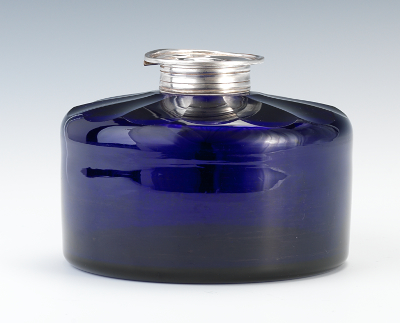 Blue glass inkwell with Sheffield 13453f