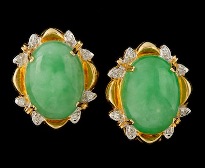 A Pair of Gold Diamond and Jade 134576