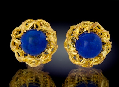 A Pair of Gold and Lapis Earrings 13457f