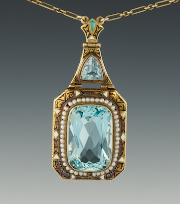 An Arts and Crafts Aquamarine Gold and