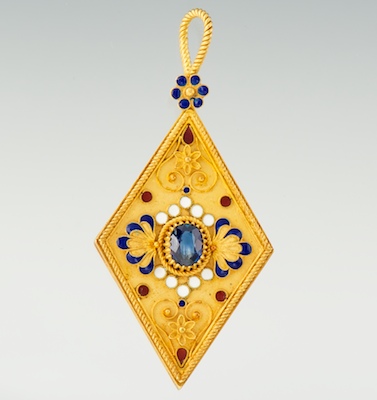 A Lozenge Shape 18k Gold Sapphire