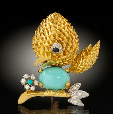 A Vintage 18k Gold and Turquoise Chick