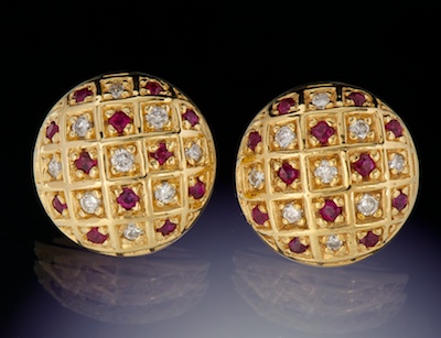 A Pair of Ruby and Diamond Earrings 134596